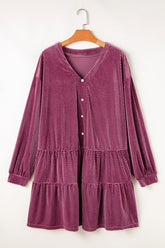 Women’s Plus Size Velvet Textured Buttoned Tiered Dress | Zarnesh