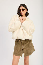 Women’s Plush Fuzzy Zip-up Front Hooded Jacket | Zarnesh