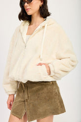 Women’s Plush Fuzzy Zip-up Front Hooded Jacket | Zarnesh