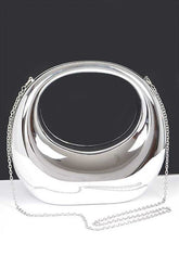 Women's Polish Silver Molded Top Handle Box Clutch | Zarnesh