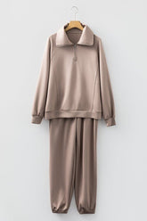 Women’s Quarter-Zip Solid Top and Drawstring Pants Set | Zarnesh