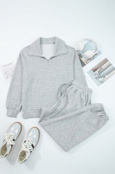 Women’s Quarter-Zip Solid Top and Drawstring Pants Set | Zarnesh