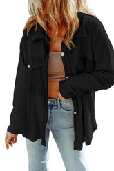 Women’s Relaxed Contrast Solid Flap Pockets Shacket | Zarnesh