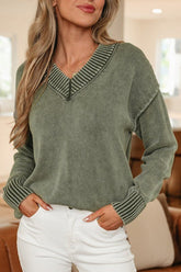 Women’s Reverse Distressed Seam V-Neck Drop Shoulder Sweater | Zarnesh