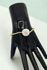 Women’s Rhinestone Cross Pearl Accent Bead Stretch Bracelet | Zarnesh
