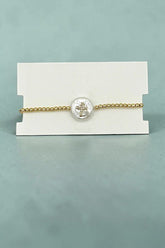 Women’s Rhinestone Cross Pearl Accent Bead Stretch Bracelet | Zarnesh