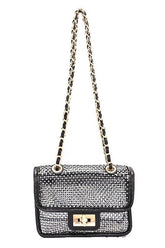 Women Rhinestone Mesh Turn Lock Iconic Shoulder Bag Zarnesh