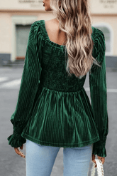 Women’s Ribbed Velvet Babydoll Smocked Tunic Blouse | Zarnesh