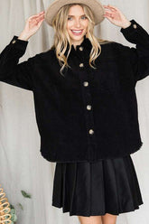 Women’s Ribbed Velvet Oversized Button-Up Corduroy Shacket Jacket | Zarnesh