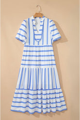 Women’s Ricrac Stripe Trim Short Sleeve Notched Neck Midi Dress | Zarnesh
