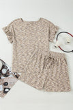 Women’s Ruffle Textured Sleeve Tee & Drawstring Shorts Set | Zarnesh