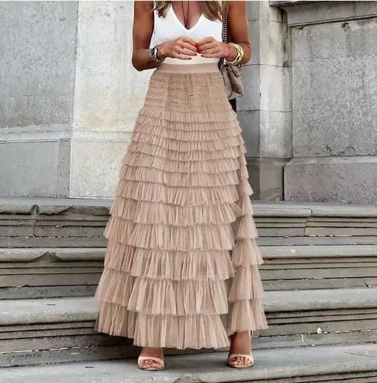 Women's Ruffle Tiered Mesh A-Line Maxi Skirt | Zarnesh