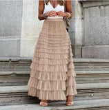 Women's Ruffle Tiered Mesh A-Line Maxi Skirt | Zarnesh