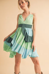 Women’s Ruffled Color Block Sleeveless Mini Dress | Zarnesh