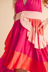 Women’s Ruffled Color Block Sleeveless Mini Dress | Zarnesh