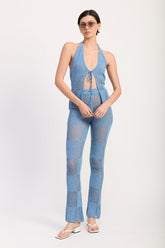 Women's Sheer Crochet High-Waist Flares Pants | Zarnesh