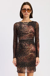 Women’s Sheer Open Back Mesh Animal Mini Dress | Zarnesh