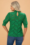 Women’s Short Sleeve Solid Lace High Neck Blouse | Zarnesh