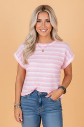 Women’s Short Sleeve Waffle Striped Knit T-Shirt | Zarnesh