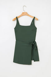 Women’s Side Wrap Tie Waist A-Line Square Neck Swim Dress | Zarnesh