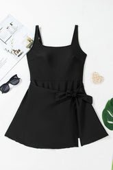 Women’s Side Wrap Tie Waist A-Line Square Neck Swim Dress | Zarnesh