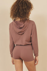 Women's Solid Brushed Drawstring Waist Nylon Cropped Hoodie | Zarnesh