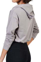 Women's Solid Brushed Drawstring Waist Nylon Cropped Hoodie | Zarnesh