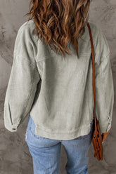 Women’s Solid Corduroy Drop Shoulder Cropped Raw Hem Jacket | Zarnesh