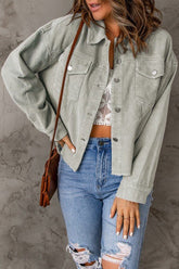 Women’s Solid Corduroy Drop Shoulder Cropped Raw Hem Jacket | Zarnesh