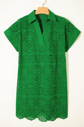 Women’s Solid Embroidered Collared Eyelet Mini Dress | Zarnesh