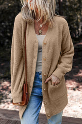 Women’s Solid Fuzzy Knit Button-Front Midi Cardigan | Zarnesh