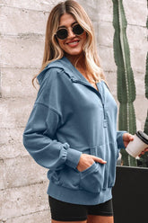 Women’s Solid Kangaroo Half-Zip Baggy Hoodie | Zarnesh