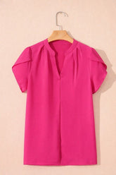 Women’s Solid Petal Sleeve Notched Neck Top Blouse | Zarnesh