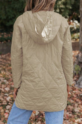 Women’s Solid Quilted Jacket Hooded Snap Button Puffer Coat | Zarnesh