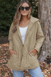 Women’s Solid Quilted Jacket Hooded Snap Button Puffer Coat | Zarnesh