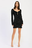 Women’s Solid Sweetheart Neckline Velvet Long Sleeve Mini Dress | Zarnesh