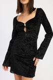 Women’s Solid Sweetheart Neckline Velvet Long Sleeve Mini Dress | Zarnesh
