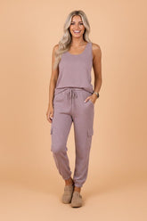 Women’s Solid Tank Top & Drawstring Cargo Jogger Set | Zarnesh