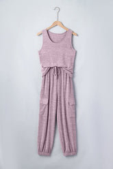 Women’s Solid Tank Top & Drawstring Cargo Jogger Set | Zarnesh