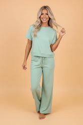 Women’s Solid Tee and Raw Hem Wide Leg Pants Co-ord Set | Zarnesh