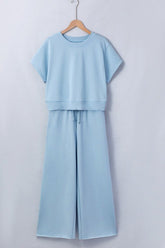 Women’s Solid Tee and Raw Hem Wide Leg Pants Co-ord Set | Zarnesh