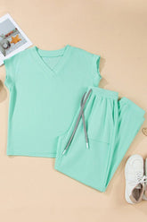 Women’s Solid V-Neck Tee & Drawstring Pants Set | Zarnesh
