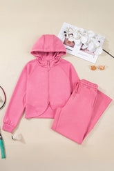 Women’s Solid Zip-Up Hoodie and Jogger Pants Set | Zarnesh