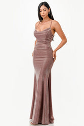 Women's Sparkling Jacquard Cowl Neck Long Dress | Zarnesh