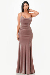 Women's Sparkling Jacquard Cowl Neck Long Dress | Zarnesh
