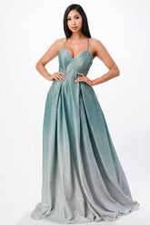 Women’s Sparkly Glitter Gown Back Spaghetti Straps Maxi Dress | Zarnesh