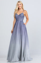 Women’s Sparkly Glitter Gown Back Spaghetti Straps Maxi Dress | Zarnesh