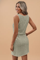 Women’s Square Neck Eyelet Textured Drawstring Mini Dress | Zarnesh