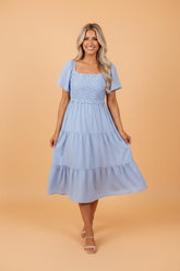 Women’s Square Neck Short Sleeve Lace Ruffle Tiered Midi Dress | Zarnesh