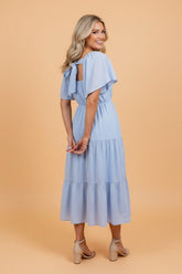 Women’s Square Neck Short Sleeve Lace Ruffle Tiered Midi Dress | Zarnesh